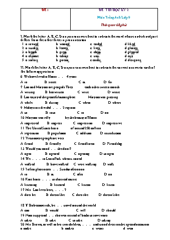 10 Đề thi giữa học kì 2 môn Tiếng Anh Lớp 9 (Có đáp án)