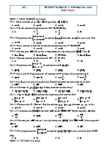 9 Đề kiểm tra học kì 2 môn Toán Lớp 9 - Năm học 2021-2022 (Có đáp án)