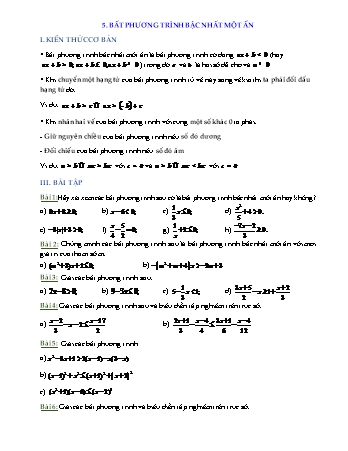 Bài tập Đại số Lớp 8 - Bất phương trình bậc nhất một ẩn (Có lời giải)
