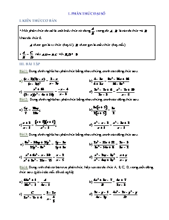 Bài tập Đại số Lớp 8 - Phân thức đại số (Có lời giải)