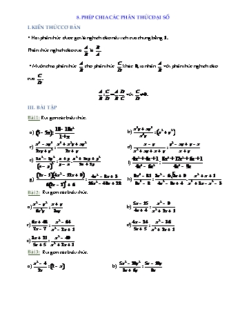 Bài tập Đại số Lớp 8 - Phép chia các phân thức đại số (Có lời giải)