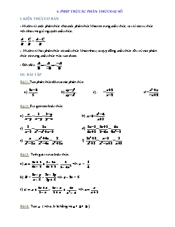 Bài tập Đại số Lớp 8 - Phép trừ các phân thức đại số (Có lời giải)