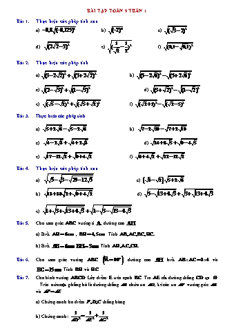 Bài tập Toán Lớp 9 - Tuần 1 (Có lời giải)