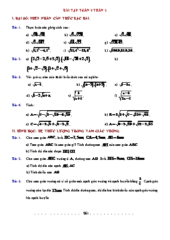 Bài tập Toán Lớp 9 - Tuần 2 (Có lời giải)