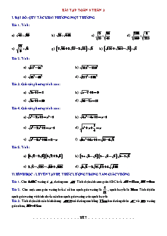 Bài tập Toán Lớp 9 - Tuần 3 (Có lời giải)