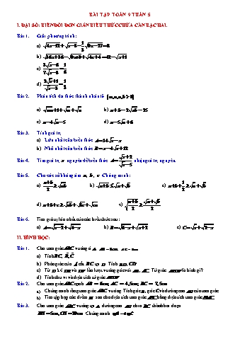 Bài tập Toán Lớp 9 - Tuần 5 (Có lời giải)