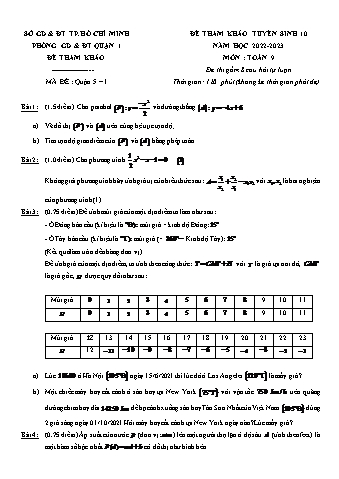 Bộ đề tham khảo tuyển sinh vào Lớp 10 môn Toán - Mã đề: Quận 5 - Năm học 2022-2023 - Phòng GD&ĐT Quận 1 (Có lời giải)