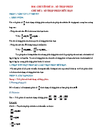 Chuyên đề Đại số Lớp 6 - Chuyên đề 10: Số thập phân - Chủ đề 1: Số thập phân hữu hạn (Có lời giải chi tiết)