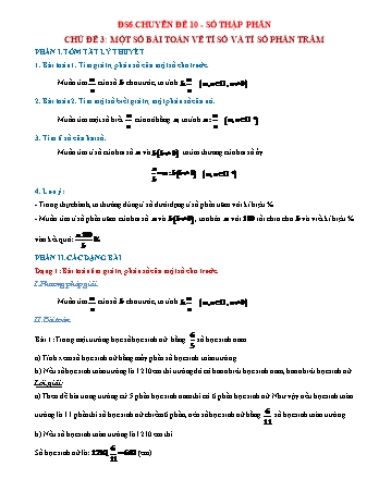 Chuyên đề Đại số Lớp 6 - Chuyên đề 10: Số thập phân - Chủ đề 3: Một số bài toán về tỉ số và tỉ số phần trăm (Có lời giải chi tiết)