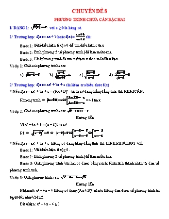 Chuyên đề Đại số Lớp 9 - Chuyên đề 8: Phương trình chứa căn bậc hai