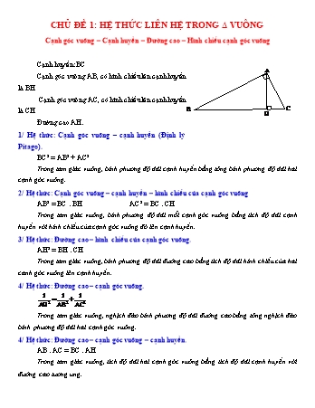 Chuyên đề Hình học Lớp 9 - Chuyên đề 1: Hệ thức liên hệ trong tam giác vuông