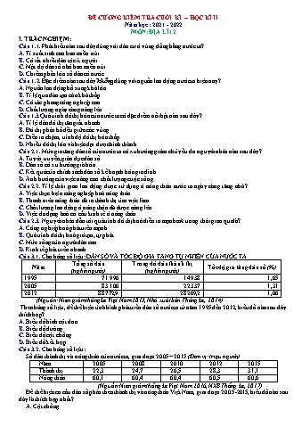 Đề cương kiểm tra cuối học kì 2 môn Địa lí Lớp 12 - Năm học 2021-2022