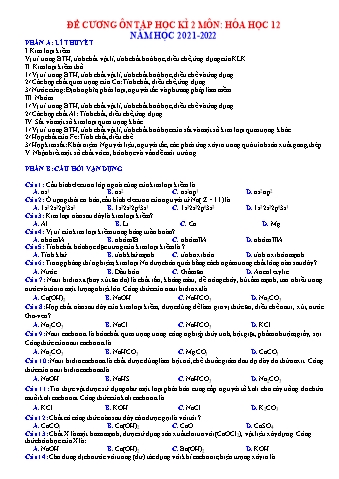 Đề cương ôn tập học kì 2 môn Hóa học Lớp 12 - Năm học 2021-2022