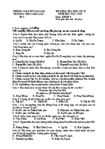 Đề kiểm tra học kì 2 Khoa học xã hội Lớp 6 - Năm học 2021-2022 - Trường THCS Kim Lan (Có đáp án)