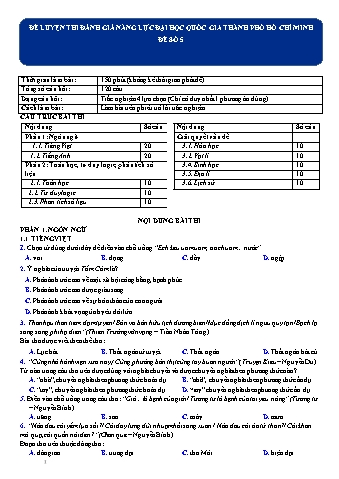 Đề luyện thi đánh giá năng lực Đại học Quốc gia Thành phố Hồ Chí Minh - Đề 5 - Năm học 2022 (Có đáp án)