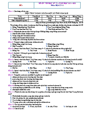 Đề ôn thi học kì 2 môn Địa lí Lớp 12 - Đề 1 - Năm học 2021-2022 (Có đáp án)