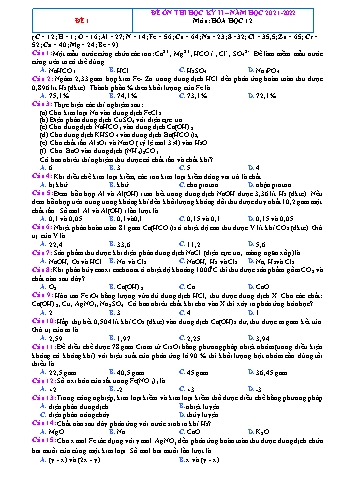 Đề ôn thi học kì 2 môn Hóa học Lớp 12 - Đề 1 - Năm học 2021-2022 (Có đáp án)