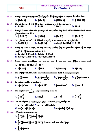 Đề ôn thi học kì 2 môn Toán Lớp 12 - Đề 1 - Năm học 2021-2022 (Có lời giải)