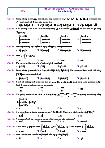 Đề ôn thi học kì 2 môn Toán Lớp 12 - Đề 4 - Năm học 2021-2022 (Có lời giải)