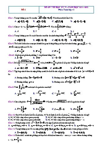 Đề ôn thi học kì 2 môn Toán Lớp 12 - Đề 6 - Năm học 2021-2022 (Có đáp án)
