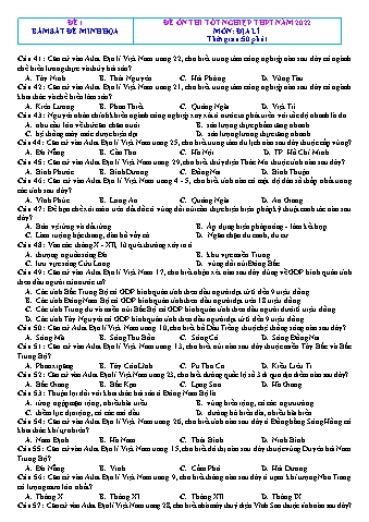Đề ôn thi Tốt nghiệp THPT môn Địa lí - Đề 1 - Năm học 2022 (Có đáp án)