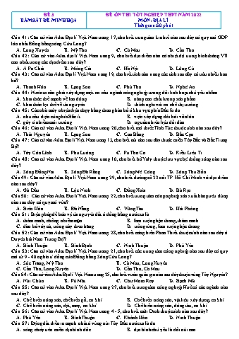 Đề ôn thi Tốt nghiệp THPT môn Địa lí - Đề 3 - Năm học 2022 (Có đáp án)
