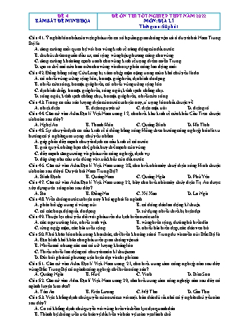 Đề ôn thi Tốt nghiệp THPT môn Địa lí - Đề 4 - Năm học 2022 (Có đáp án)