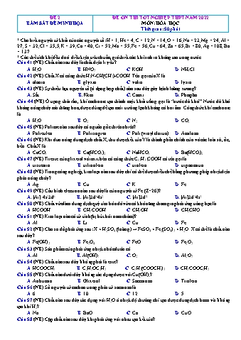 Đề ôn thi Tốt nghiệp THPT môn Hóa học - Đề 2 - Năm học 2022 (Có lời giải chi tiết)