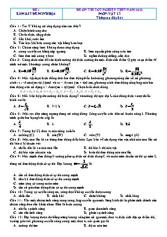 Đề ôn thi Tốt nghiệp THPT môn Vật lí - Đề 1 - Năm học 2022 (Có đáp án)