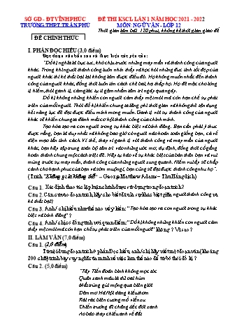 Đề thi khảo sát chất lượng môn Ngữ văn Lớp 12 (Lần 1) - Năm học 2021-2022 - Trường THPT Trần Phú (Có hướng dẫn chấm)