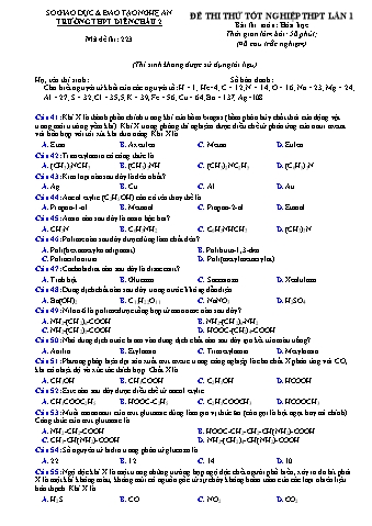 Đề thi thử Tốt nghiệp THPT môn Hóa học (Lần 1) - Mã đề: 223 - Trường THPT Diễn Châu 2 (Có đáp án)