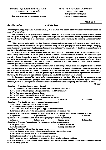 Đề thi thử Tốt nghiệp THPT môn Tiếng Anh - Mã đề: 101 - Năm học 2022- Trường THPT Phụ Dực (Có đáp án)