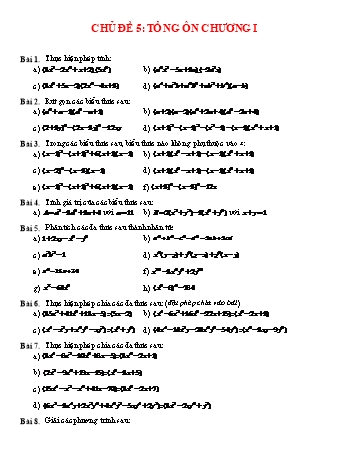 Giáo án dạy thêm Đại số Lớp 8 - Chủ đề 5: Tổng ôn chương 1