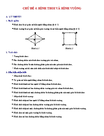 Giáo án dạy thêm Hình học Lớp 8 - Chủ đề 6: Hình thoi và hình vuông