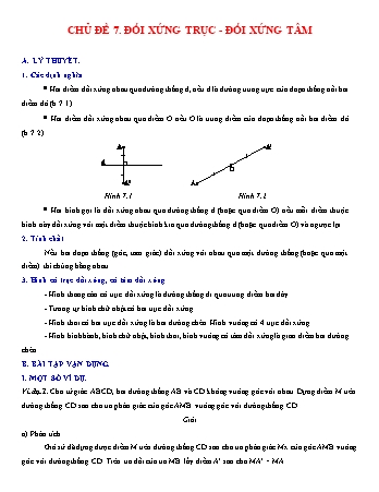 Giáo án dạy thêm Hình học Lớp 8 - Chủ đề 7: Đối xứng trục. Đối xứng tâm