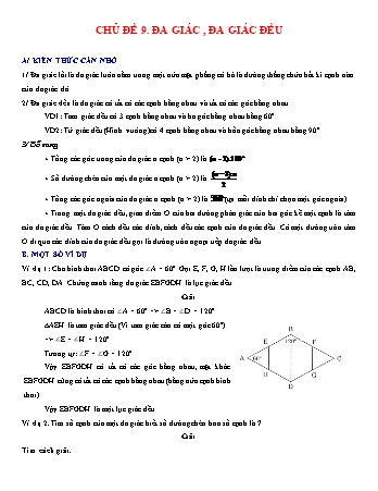 Giáo án dạy thêm Hình học Lớp 8 - Chủ đề 9: Đa giác, đa giác đều