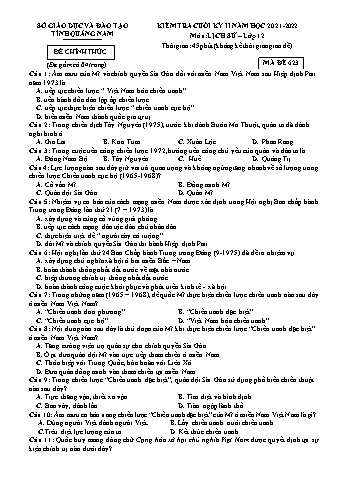 Kiểm tra cuối học kì 2 môn Lịch sử Lớp 12 - Năm học 2021-2022 - Sở GD&ĐT Quảng Nam (Có đáp án)