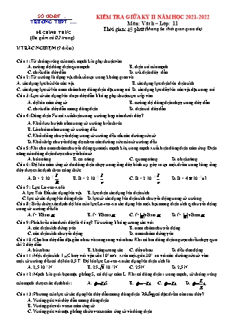 Kiểm tra giữa học kì 2 môn Vật lí Lớp 11 - Năm học 2021-2022 (Có đáp án)