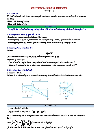 Kiến thức cần nhớ Vật lí Lớp 11 - Thấu kính