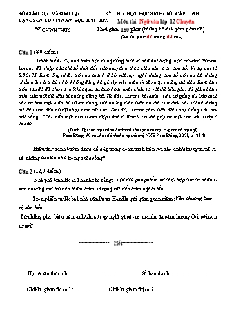 Kỳ thi chọn họ sinh giỏi cấp tỉnh môn Ngữ văn Lớp 12 (Chuyên) - Năm học 2021-2022 - Sở GD&ĐT Lạng Sơn (Có đáp án)