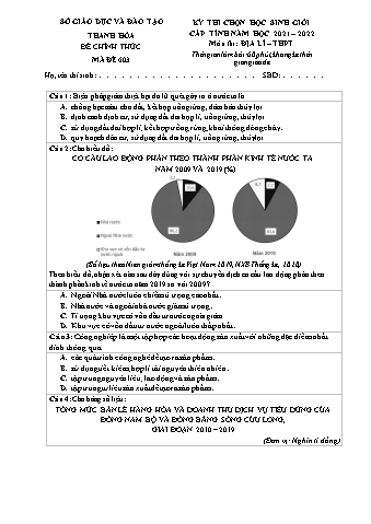 Kỳ thi chọn học sinh giỏi cấp tỉnh môn Địa lí THPT - Năm học 2021-2022 - Sở GD&ĐT Thanh Hóa (Có đáp án)