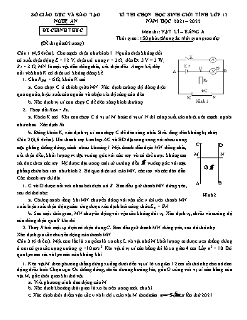 Kỳ thi chọn học sinh giỏi cấp tỉnh môn Vập lí Lớp 12 - Bảng A - Năm học 2021-2022 - Sở GD&ĐT Nghệ An (Có hướng dẫn chấm)