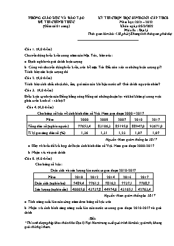 Kỳ thi chọn học sinh giỏi cấp trường môn Địa lí THCS - Năm học 2021-2022 (Có hướng dẫn chấm)