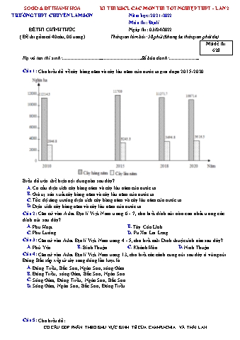 Kỳ thi khảo sát chất lượng Tốt nghiệp THPT môn Địa lí (Lần 2) - Mã đề: 628 - Năm học 2021-2022 - Trường THPT chuyên Lam Sơn (Có đáp án)