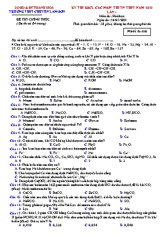 Kỳ thi khảo sát chất lượng Tốt nghiệp THPT môn Hóa học (Lần 1) - Mã đề: 666 - Năm học 2022 - Trường THPT chuyên Lam Sơn (Có đáp án)