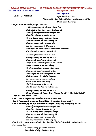 Kỳ thi khảo sát chất lượng Tốt nghiệp THPT môn Ngữ văn (Lần 1) - Năm học 2022 - Trường THPT chuyên Lam Sơn (Có hướng dẫn chấm)