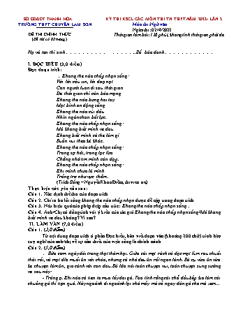 Kỳ thi khảo sát chất lượng Tốt nghiệp THPT môn Ngữ văn (Lần 2) - Năm học 2022 - Trường THPT chuyên Lam Sơn (Có hướng dẫn chấm)