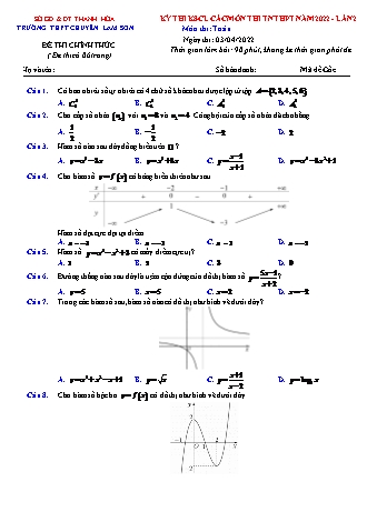 Kỳ thi khảo sát chất lượng Tốt nghiệp THPT môn Toán (Lần 2) - Năm học 2022 - Trường THPT chuyên Lam Sơn (Có đáp án)