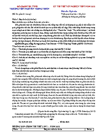 Kỳ thi thử Tốt nghiệp THPT môn Ngữ văn (Lần 1) - Năm học 2022 - Trường THPT Nguyễn Trung Thiên (Có hướng dẫn chấm)