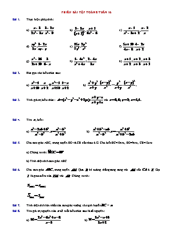 Phiếu bài tập Toán Lớp 8 - Tuần 16 (Có lời giải chi tiết)